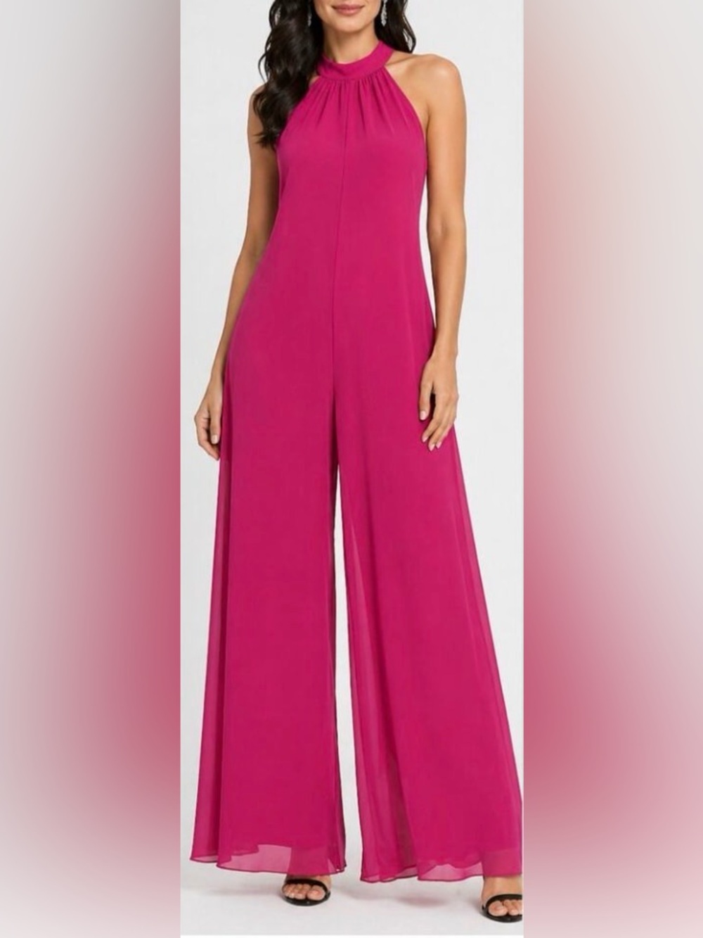Vince Camuto Magenta Halter Wide-Leg Jumpsuit